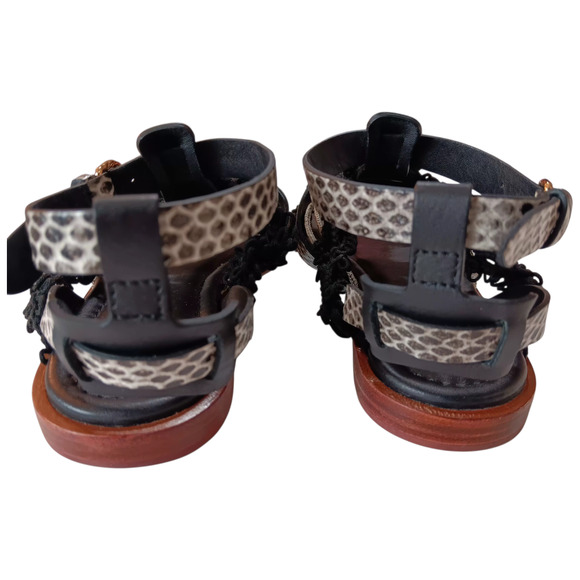 ULLA JOHNSON Petra Sandals Raven 6/36 Flats Black Snake Print Strappy Macramé - Picture 8 of 10